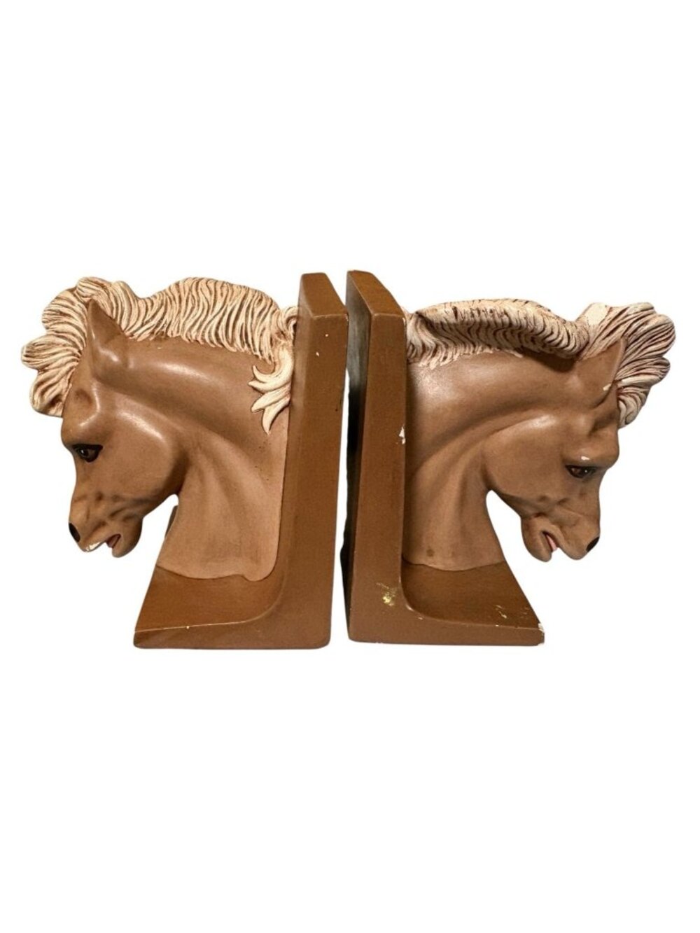 *Vintage Ceramic Horse Head Bookends Wild Mustang Retro Country Western Ranch